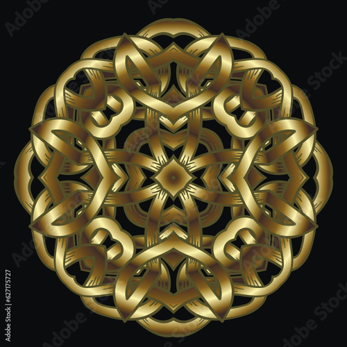 Gold 3d mandala. luxury ornamental celtic style surface golden mandala pattern. Floral beautiful modern arabesque intricate ornaments. Shiny gold mandala design. Template. Gold abstract ornate flower