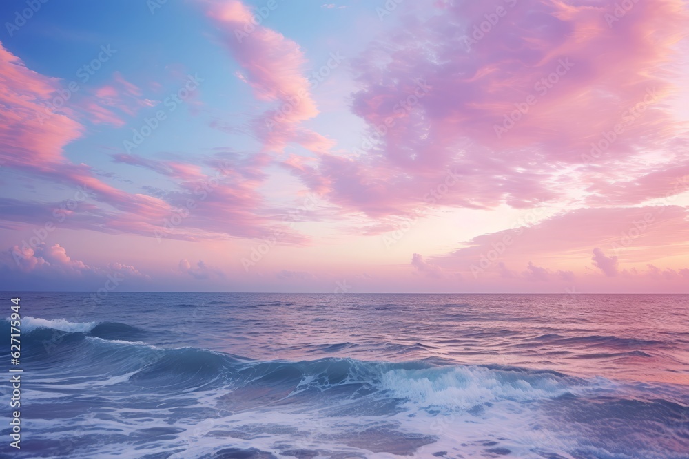 Serene Pink Sunset over the Atlantic Ocean in California with Dreamy Clouds, Generative AI Serene Pink Sunset over the Atlantic Ocean in California with Dreamy Clouds, Generative AI