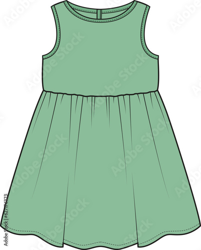 KID GIRLS WEAR SUMMER DRESS VECTOR ILLUSTRATION SKETCH