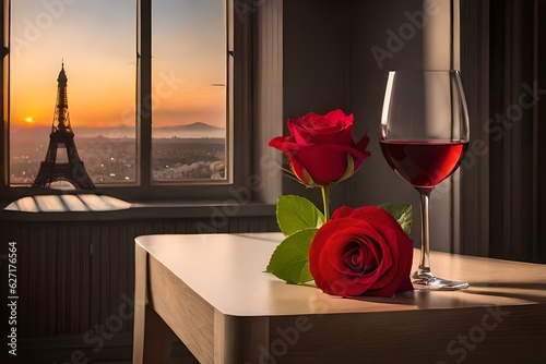 red rose and wine