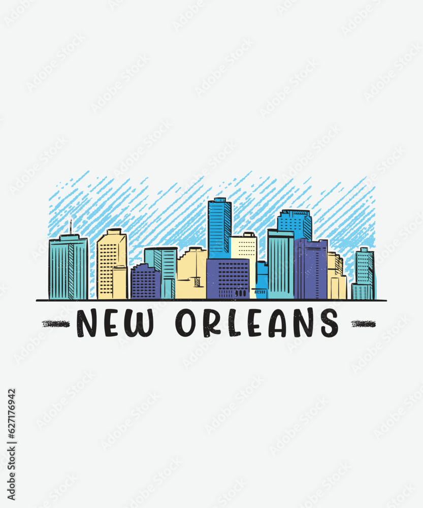 New Orleans USA Skyline Design, USA State Skyline Design 