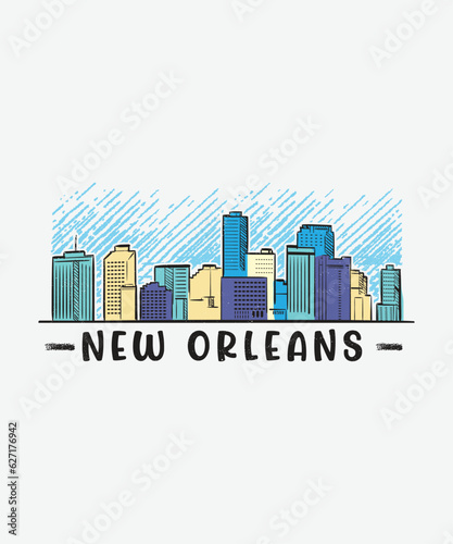 New Orleans USA Skyline Design  USA State Skyline Design 