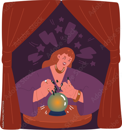 Cartoon vector illustration of fortune teller woman with magic sphere
