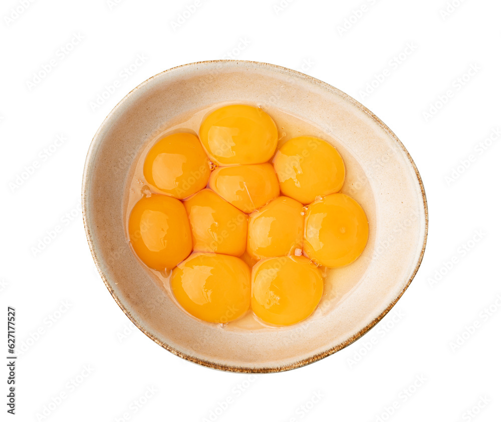 Egg Yolks in Bowl, Fresh Chicken Egg Yolk Separated from Whites for Cooking Recipe, Organic Yolks Top View