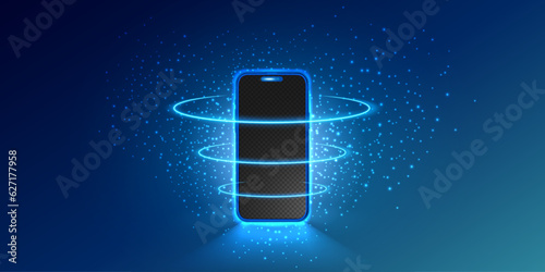 Smartphone light screen with starlight effect, technology mobile display light. Smart phone screen glows illustrations. Vector.
