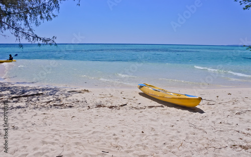 beautiful view of the tropical white sandy beach of Karimun Jawa, Central Java, Indonesia photo