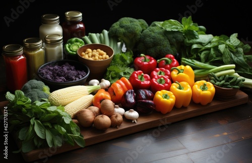 Healthy food  clean eating fruits  vegetables  seeds  superfoods  grains  cabbage  sweet potato  avocado  tomato  onion  beetroot  pepper  eggplant  artichoke  broccoli  cucumber on black background.