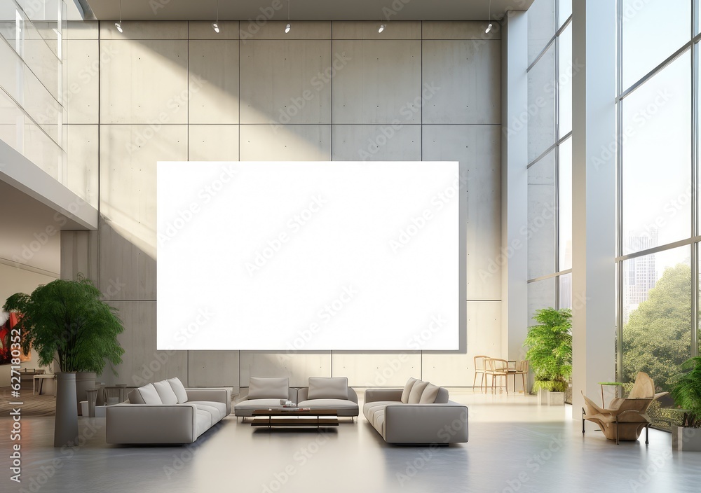 Fototapeta premium Poster Mockup in a industrial interior. table and a framed poster on a white wall. AI Generative.