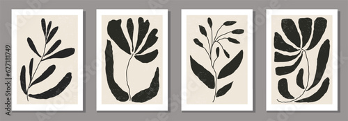 Set of Matisse style contemporary collage botanical minimalist wall art poster