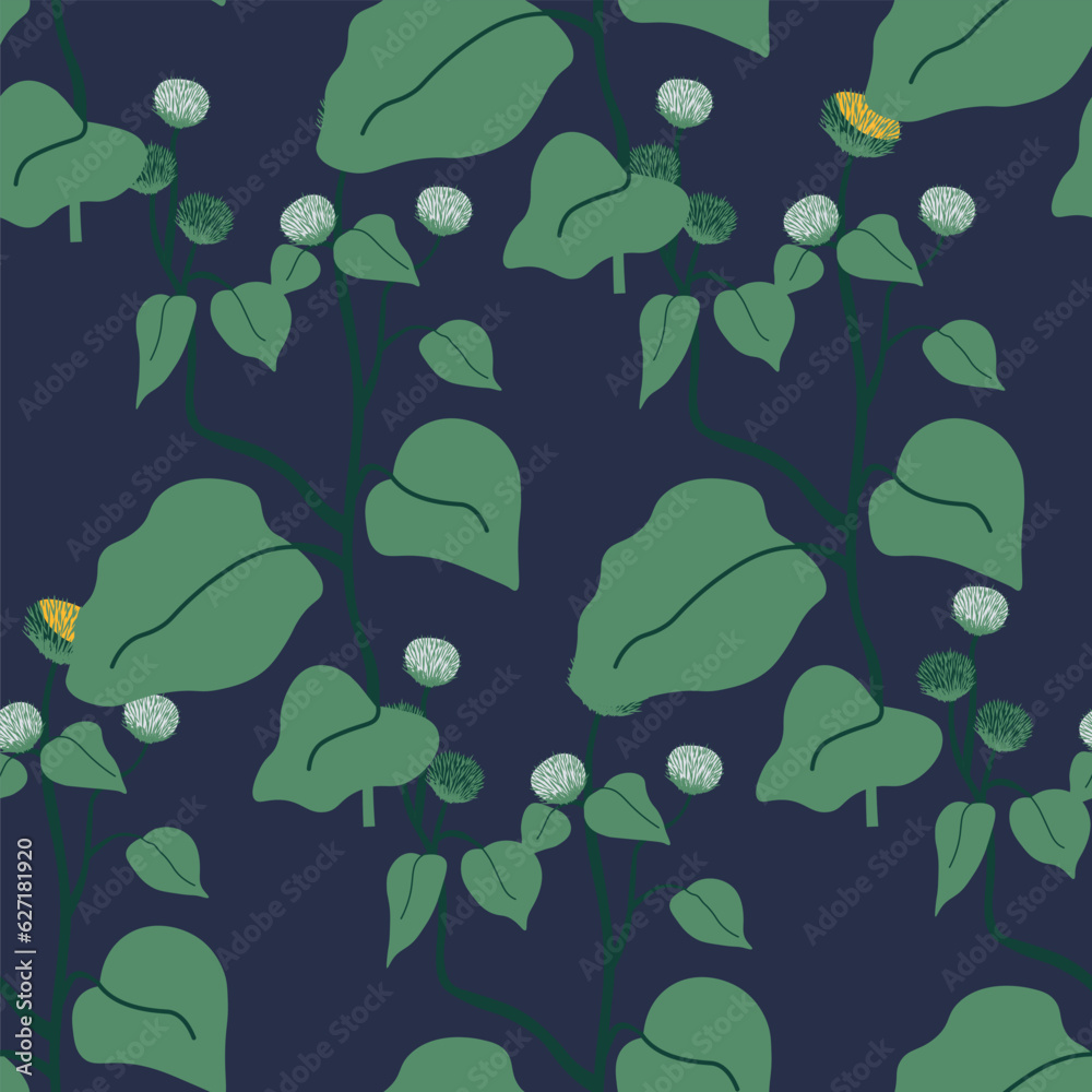 Botany foliage with large leaves, seamless pattern