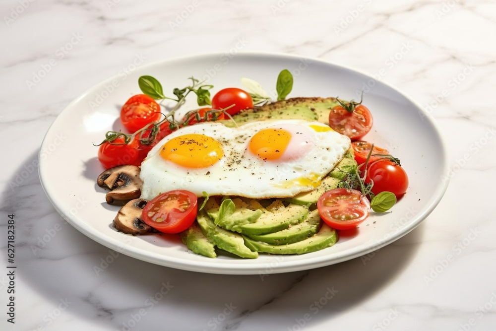 crispy fried eggs with tomatoes 
