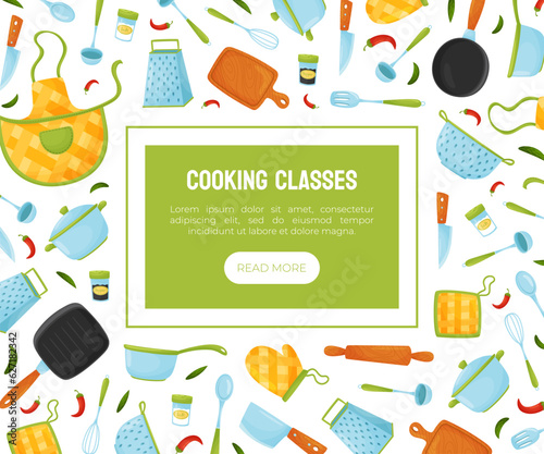 Kitchen Cooking Tools Web Banner Design Vector Template