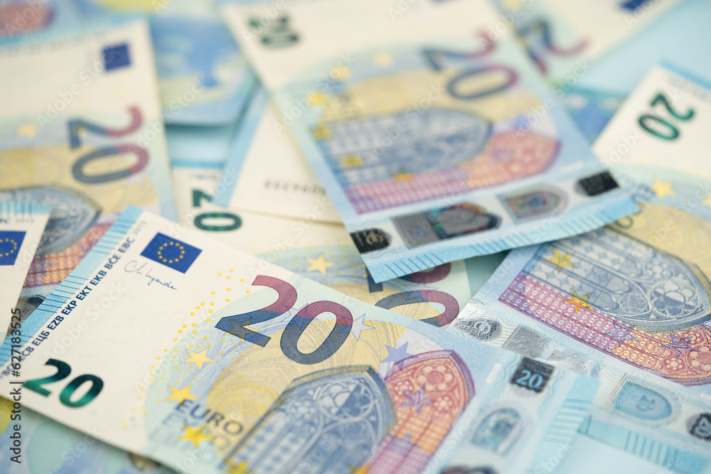 many 20 euro bills close-up mixed randomly many 20 euro bills close-up mixed randomly