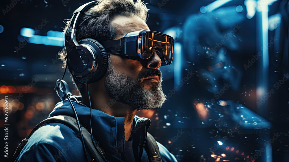 a person wearing augmented reality glasses and interacting with the world, 3d art generative ai a person wearing augmented reality glasses and interacting with the world, 3d art generative ai