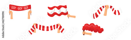 Soccer and Football Fan Hands Holding Attributes Vector Set