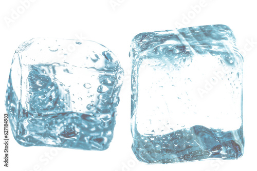 Wet and cold ice cubes transparent