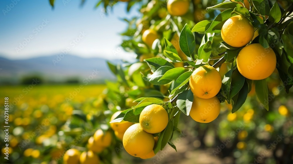 Vibrant citrus grove, bountiful summer harvest