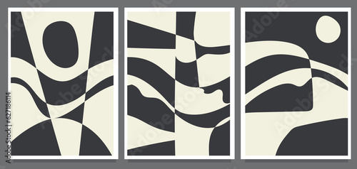 Set of minimal 20s geometric. set of wave monochrome abstract style painting vector illustration