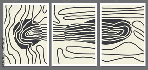 set of monochrome line wave abstract style painting vector illustration
