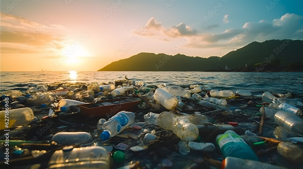 beach full of garbage and plastic waste as wide banner for environmental and recycle concepts beach full of garbage and plastic waste as wide banner for environmental and recycle concepts