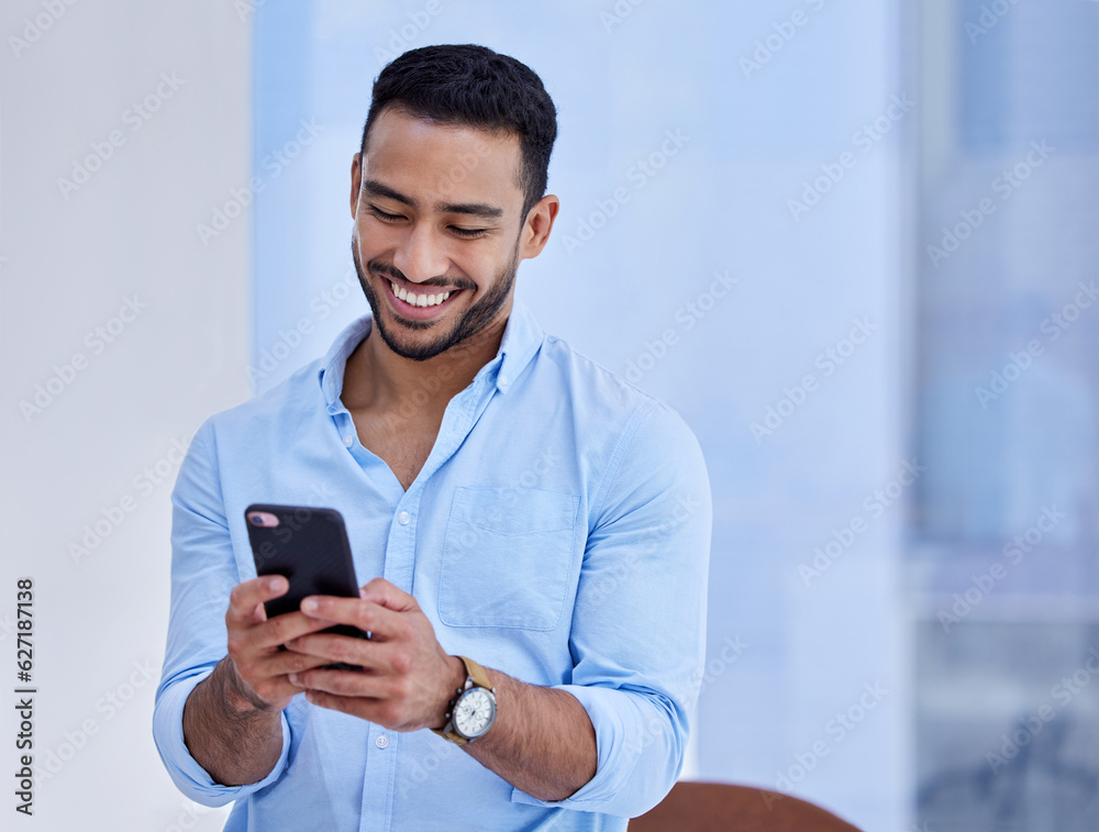 Happy asian man, phone and smile for communication, social media or chatting at the office. Businessman smiling and typing on mobile smartphone app for texting, online chat or networking at workplace Happy asian man, phone and smile for communication, social media or chatting at the office. Businessman smiling and typing on mobile smartphone app for texting, online chat or networking at workplace