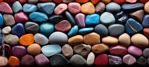 Spectrum of colorful rock or pebbles abstract background. Wide format..generative ai