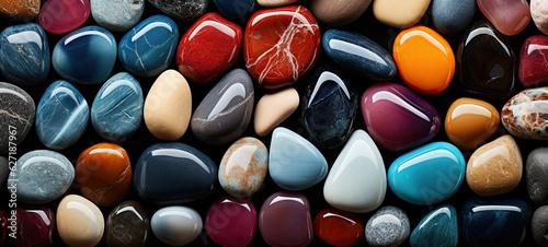 Spectrum of colorful rock or pebbles abstract background. Wide format.generative ai