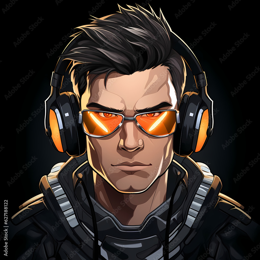 Modern game avatar. Mascot sport logo design. Gamer head illustration logo. large headphones. Male haracter for sport and gaming logo concept. Dark sci fi abstract background. Ai generative Modern game avatar. Mascot sport logo design. Gamer head illustration logo. large headphones. Male haracter for sport and gaming logo concept. Dark sci fi abstract background. Ai generative