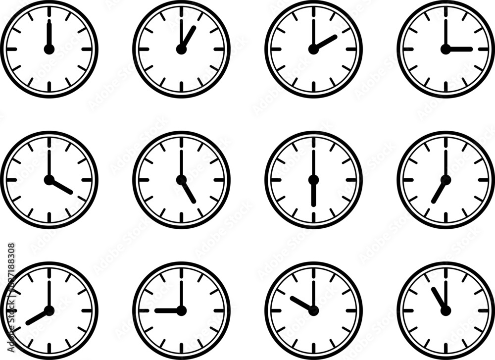 Set of clock icon, isolated vector icon. Set of clock icon, isolated vector icon.