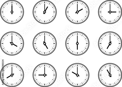 Set of clock icon, isolated vector icon.