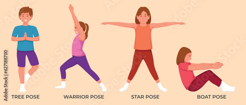 Illustration of men and women doing yoga pose exercises