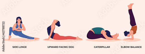 Illustration of happy women doing yoga pose exercises
