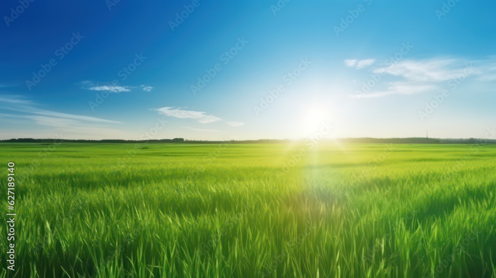 Beautiful panoramic natural landscape of a green field wide