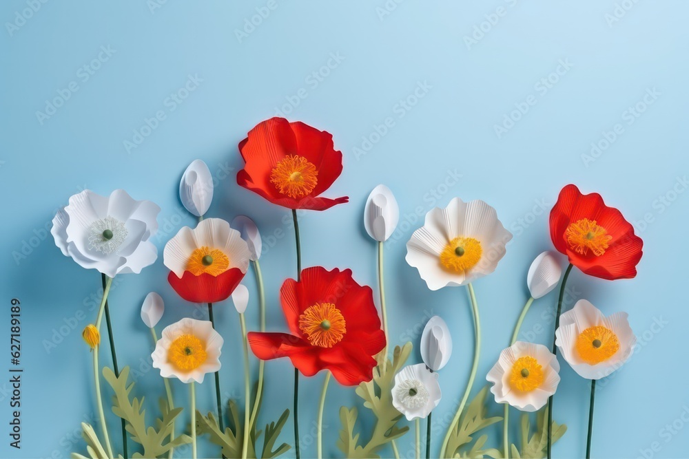 Beautiful spring colorful natural flower on light blue background 
