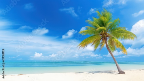 Beautiful palm tree on tropical island beach on background © SaraY Studio 