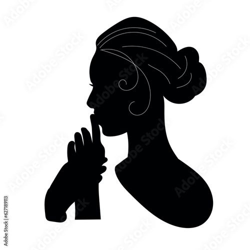 young beautiful women showing silent gesture. privacy concept. hand drawn style vector illustration. Vector illustration.