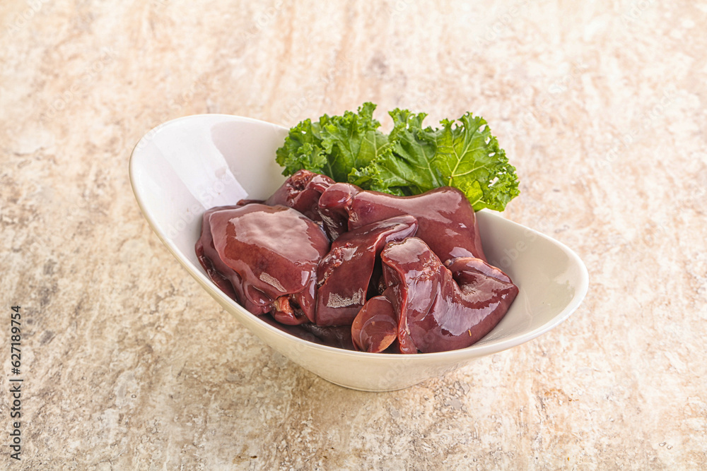 Raw chicken liver in the bowl Raw chicken liver in the bowl
