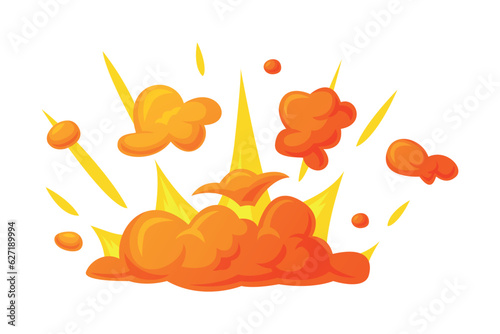 Bomb Explosion Bright Orange Cloud Vector Illustration