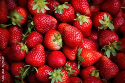 fresh strawberries of organic farming background