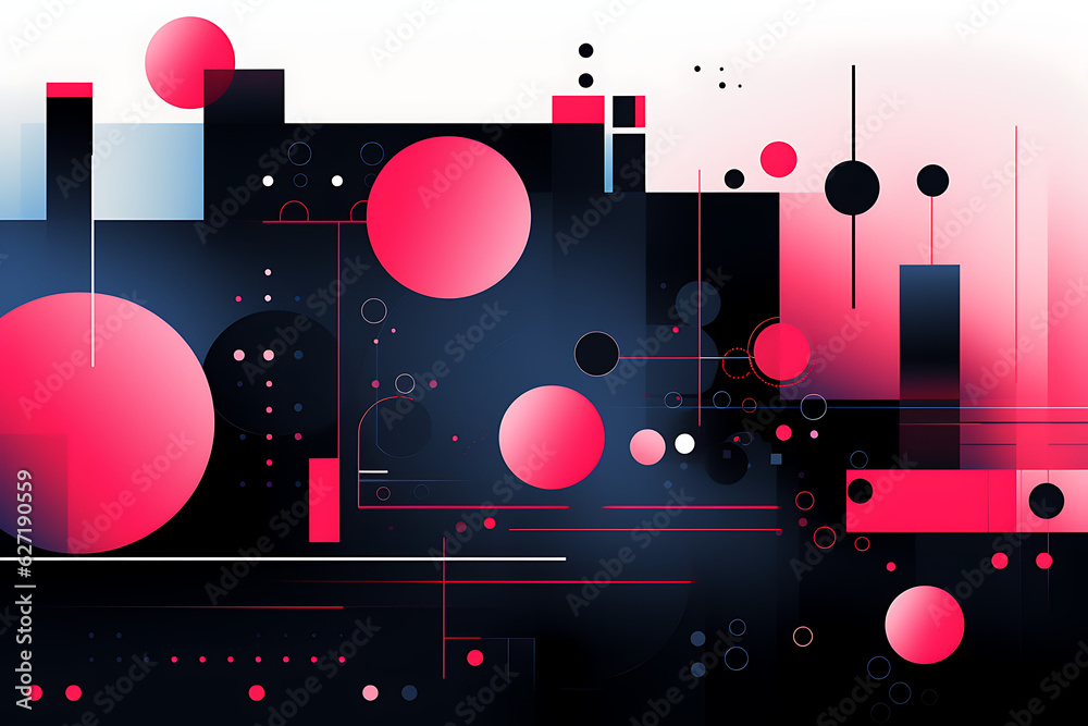 Futuristic Techscape: Abstract Pink and Black Background with Flat Design, Ideal for illustrations, High-tech visuals, Contemporary flat design. - Generative AI