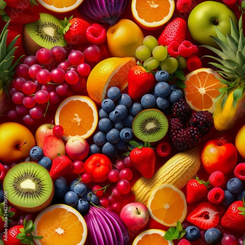 healthy fruits  vegetables and berries. seamless pattern background