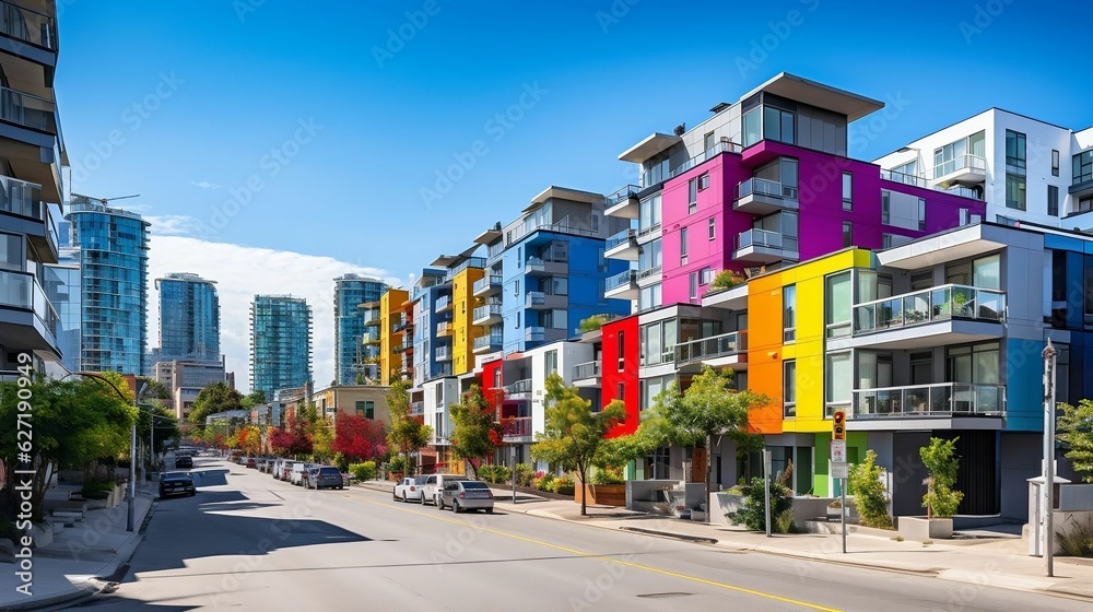 Obraz premium Impressive urban district: sleek high-rises, vibrant color style