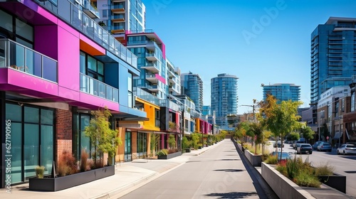 Impressive urban district: sleek high-rises, vibrant color style © Abdul