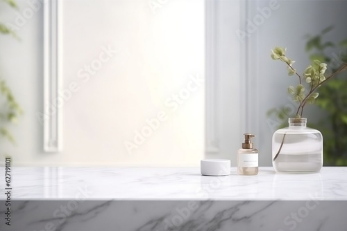 Blank Marble Elegance White Bathroom Interior. AI © zainab