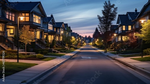 Captivating twilight: suburban serenity, tranquil color style © Abdul