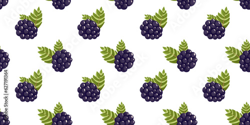 Blackberry seamless pattern. Vector. Can be used to create appealing and decorative designs for various products like wallpapers, fabric prints, packaging, or stationery with a fresh and summery vibe.