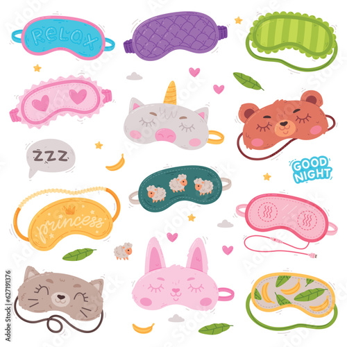 Eye Mask for Sleeping as Cloth Cover to Block out Light Vector Set