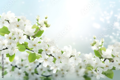 spring white flowers panoramic background