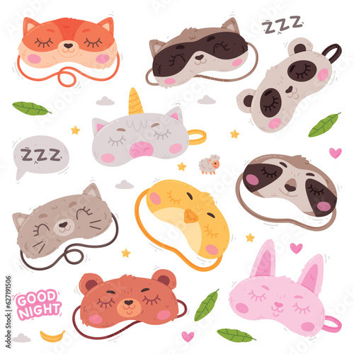 Eye Mask for Sleeping as Cloth Cover to Block out Light Vector Set