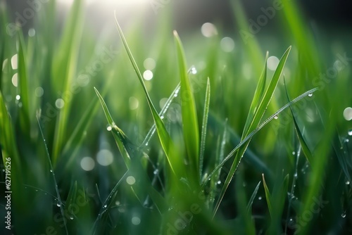 Very beautiful wide-format photo of green grass close-up